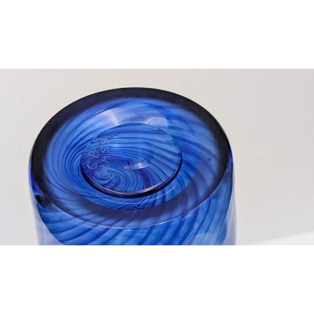 Curtiss Brock Studio CB Glass Blue Purple Spiral Swirl Optic Vase 14.25